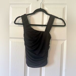 XS Black Asymmetrical Ruched Top